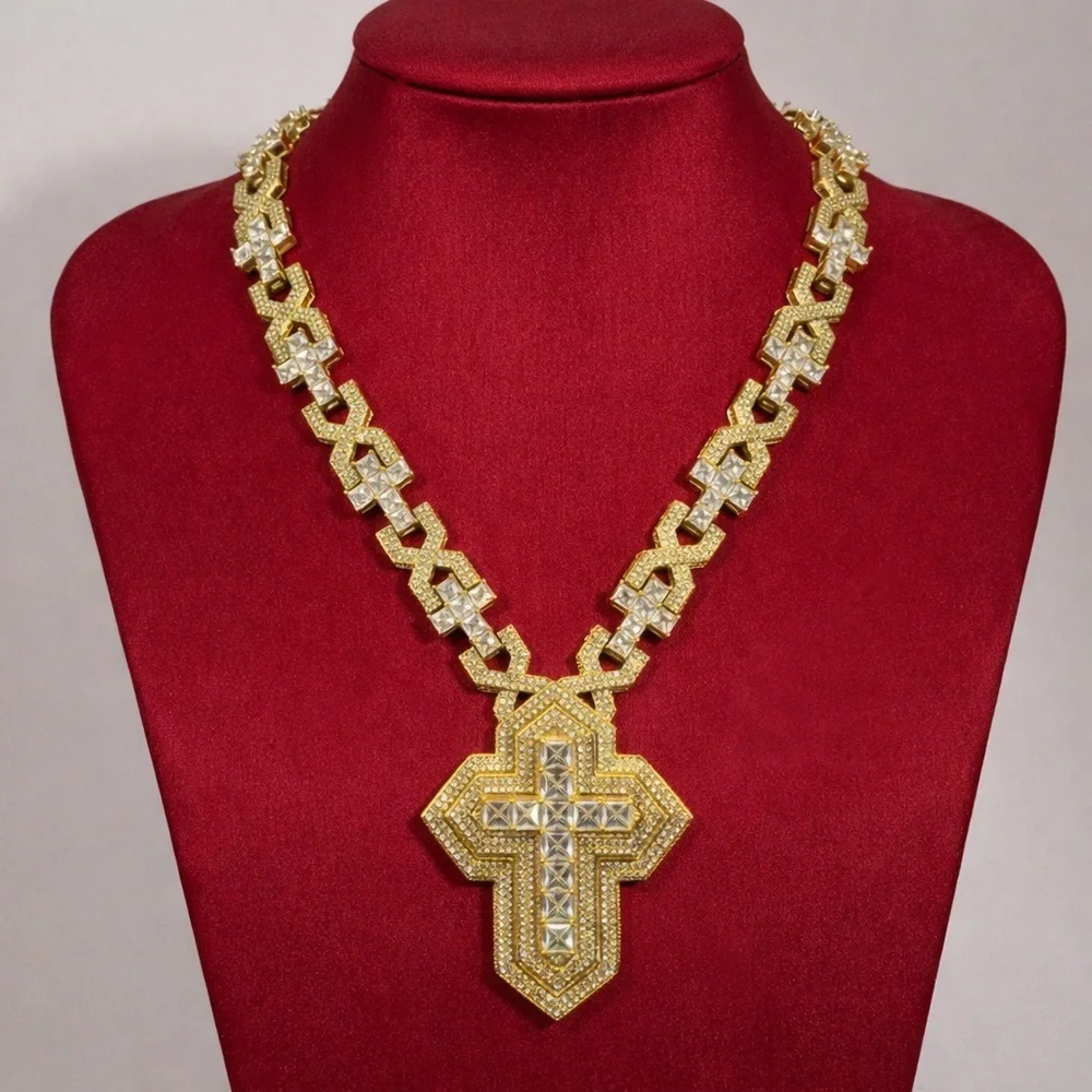 Gold Cross Pendant Necklace - Gold men Jewelry 20 inch